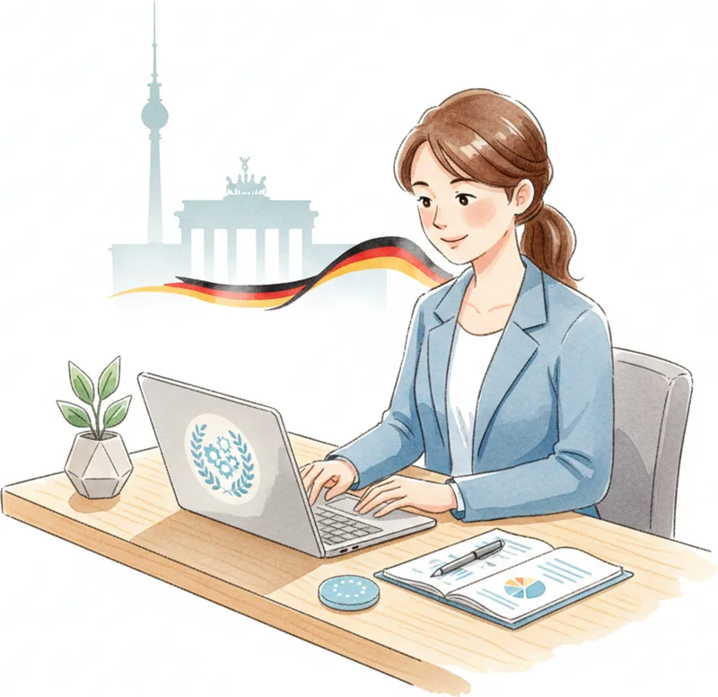 Professional near modern Berlin skyline — EU Blue Card path to German citizenship Professional near modern Berlin skyline — EU Blue Card path to German citizenship